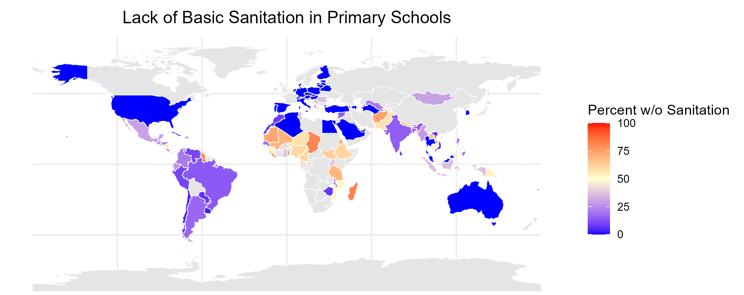 Map showing Sanitation Levels in Schools across the world