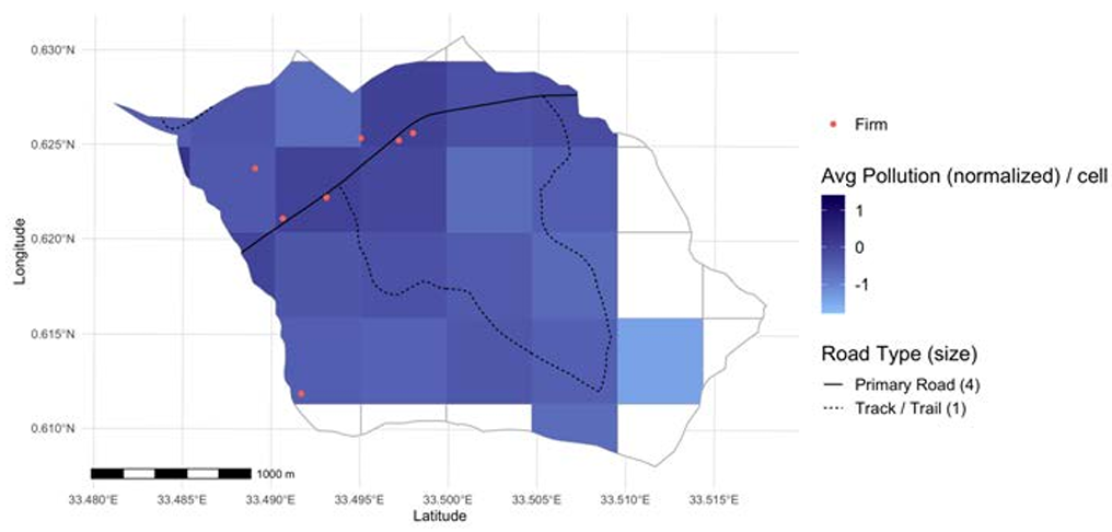 Firm location choice and pollution levels in one sampled sub-county