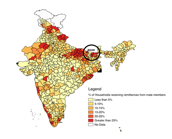 District-wise share of household receiving remittances